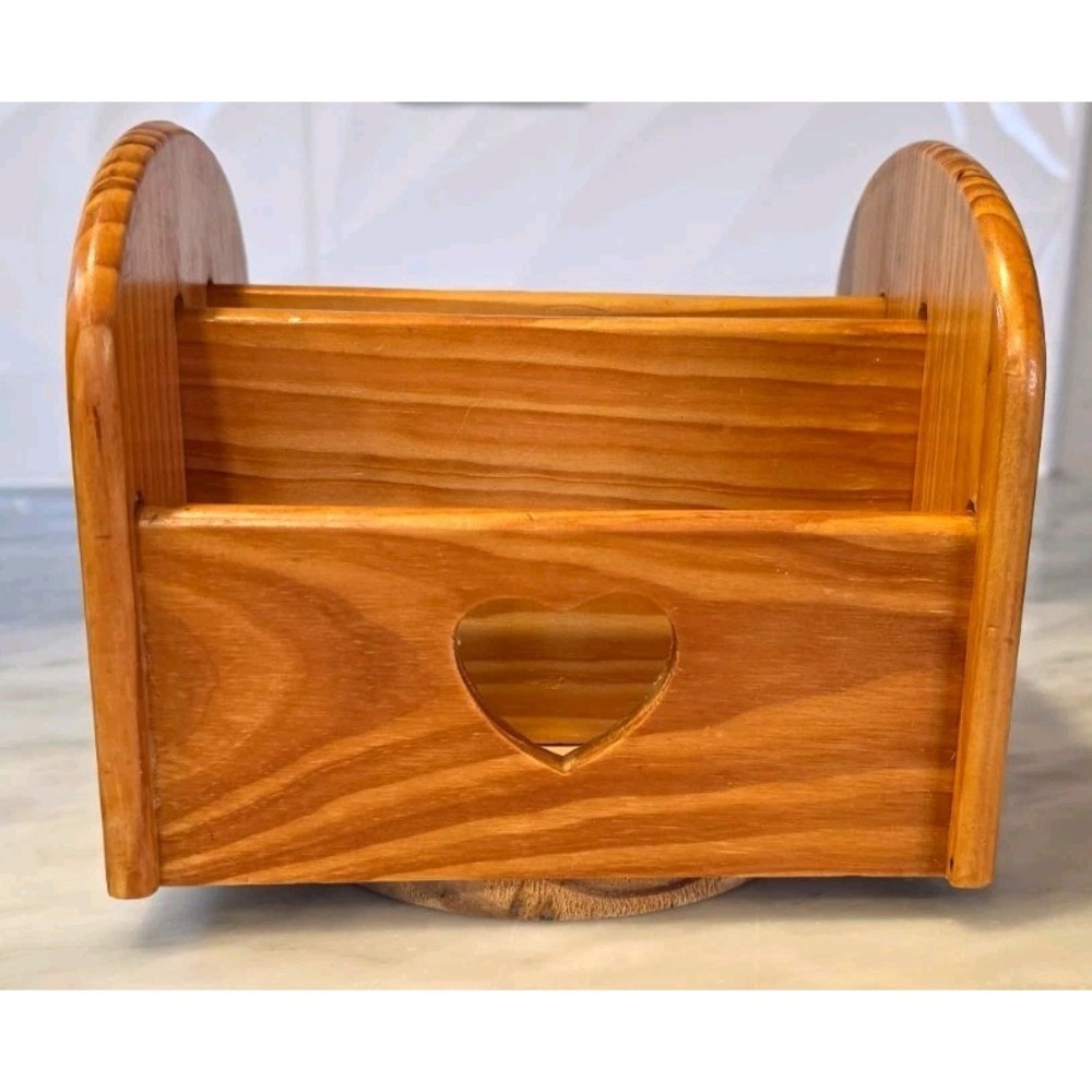 Vintage 1980s Wooden Lazy Susan Organizer With Heart Cutout- Cottagecore